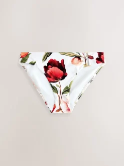 Blanc/Rouge Fleuri - Bas de bikini avec éléments métalliques