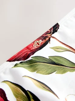 Blanc/Rouge Fleuri - Bas de bikini avec éléments métalliques