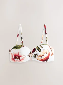 Blanc/Rouge Fleuri - Haut de bikini bandeau filaire