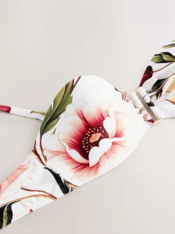 Blanc/Rouge Fleuri - Haut de bikini bandeau filaire