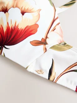 Blanc/Rouge Fleuri - Haut de bikini bandeau filaire