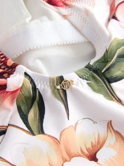 Blanc/Rouge Fleuri - Maillot de bain Wrap Tummy Control