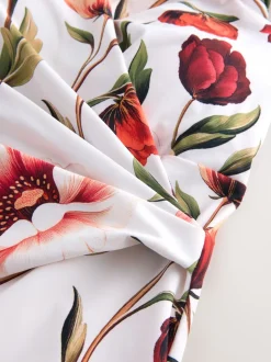 Blanc/Rouge Fleuri - Maillot de bain Wrap Tummy Control