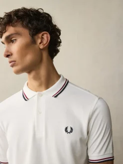 blanc/rouge/bleu marine - Polo Fred Perry à liserés