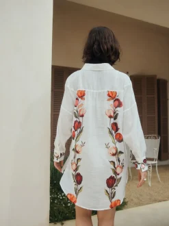 Blanc/Vert - Chemise de plage