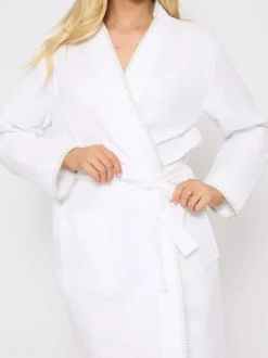 Blanc/Vert - Peignoir gaufré Loungeable 100% coton