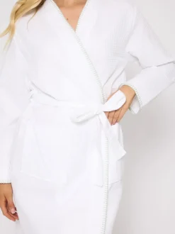 Blanc/Vert - Peignoir gaufré Loungeable 100% coton