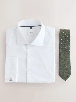 Blanc/vert à pois - Ensemble chemise et cravate pour l’occasion