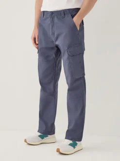 Bleu - Ajustement droit - Pantalon cargo stretch en coton