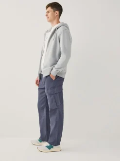 Bleu - Ajustement droit - Pantalon cargo stretch en coton