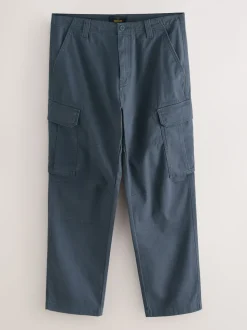 Bleu - Ajustement droit - Pantalon cargo stretch en coton