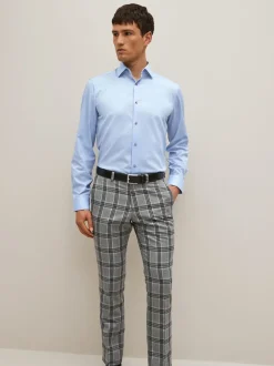 Bleu - Ajustement régulier - Chemise élégante texturée facile d’entretien à poignets simples