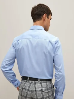 Bleu - Ajustement régulier - Chemise élégante texturée facile d’entretien à poignets simples