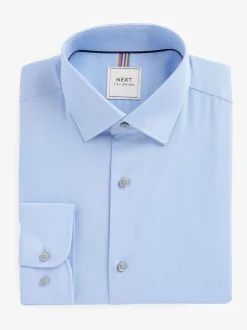 Bleu - Ajustement régulier - Chemise élégante texturée facile d’entretien à poignets simples