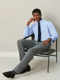 Bleu - Ajustement régulier - Chemise habillée texturée à manches longues avec bordure