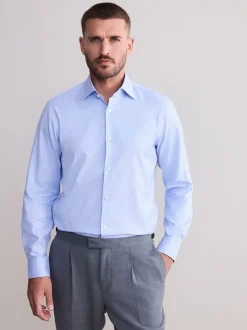 Bleu - Ajustement régulier - Signature 100% coton avec chemise élégante texturée