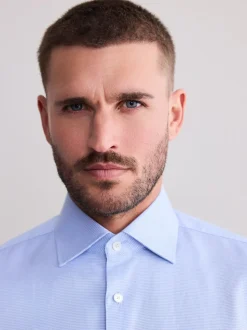 Bleu - Ajustement régulier - Signature 100% coton avec chemise élégante texturée