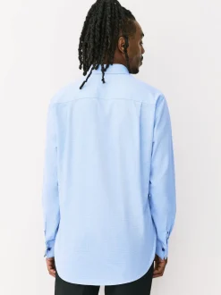 Bleu - Ajustement régulier - Chemise formelle texturée à manches longues 100% coton avec bordure