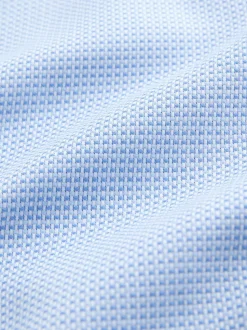 Bleu - Ajustement régulier - Chemise formelle texturée à manches longues 100% coton avec bordure