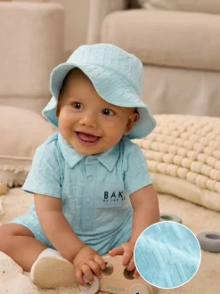 Bleu - Baker by Ted Baker ensemble barboteuse et chapeau texturé