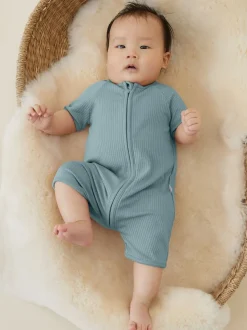 Bleu - Barboteuse MORI Summer stretch ultra-douce zippée