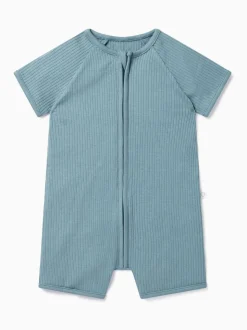 Bleu - Barboteuse MORI Summer stretch ultra-douce zippée