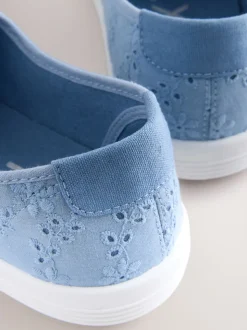 Bleu - Baskets à enfiler en toile brodée sans lacets