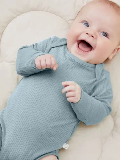 Bleu - Body MORI côtelé extensible à manches longues et encolure