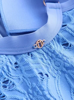 Bleu à broderies - Maillot de bain moulant avec contrôle du ventre