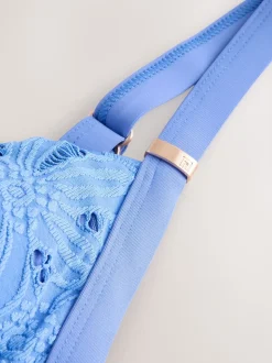 Bleu à broderies - Maillot de bain moulant avec contrôle du ventre