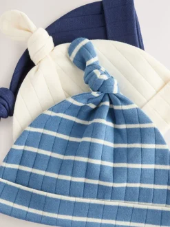 Bleu - Chapeaux à nouer 100% coton Lot 3 (0à18mois)