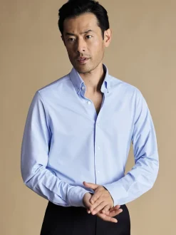 Bleu - Charles Tyrwhitt chemise en jersey boutonnée stretch dans quatre sens