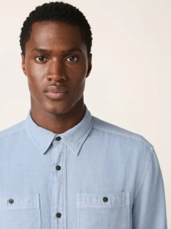 Bleu - Chemise à manches longues texturée à deux poches Coupe classique