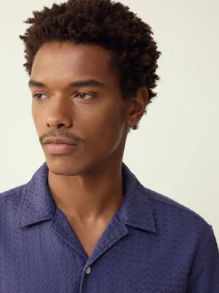 Bleu - Chemise Coupe classique gaufrée texturée à manches courtes