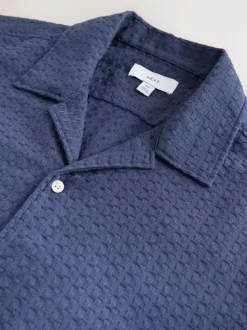 Bleu - Chemise Coupe classique gaufrée texturée à manches courtes