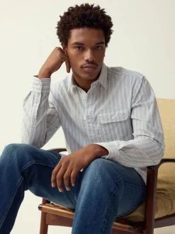 Bleu - Chemise en Rayure seersucker à manches longues