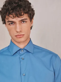 bleu - Chemise habillée à manches longues en coton extensible