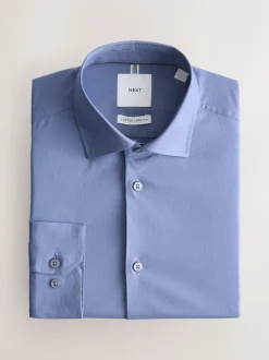 bleu - Chemise habillée à manches longues en coton extensible