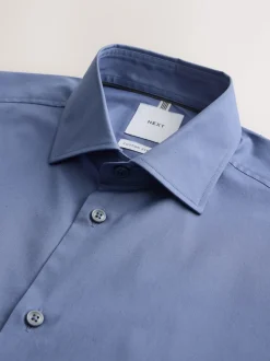 bleu - Chemise habillée à manches longues en coton extensible