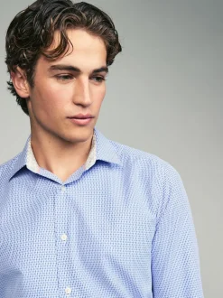 Bleu - Chemise élégante en coton riche texturée