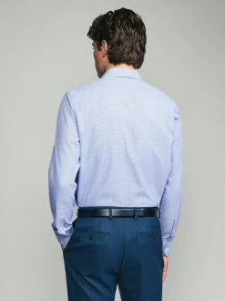 Bleu - Chemise élégante en coton riche texturée