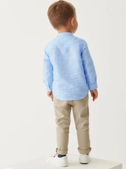 Bleu - Chemise Lin Mix à col grand-père (3mths-7yrs)