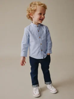 Bleu - Chemise Oxford à Manches longues et Col mao (3mois-7ans)