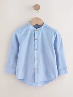 Bleu - Chemise Oxford à Manches longues et Col mao (3mois-7ans)