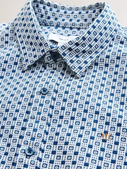 Bleu - Chemise Oxford Extensible imprimée à manches courtes