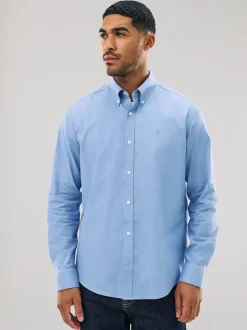 Bleu - Chemise Oxford stretch à manches longues