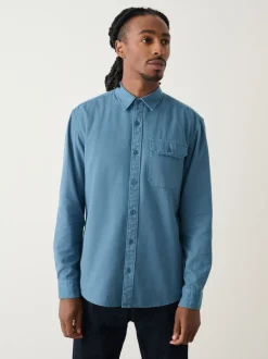 Bleu - Chemise Oxford teintée en pièce à manches longues