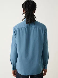 Bleu - Chemise Oxford teintée en pièce à manches longues