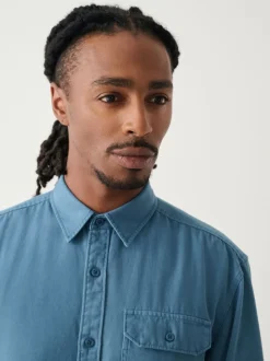 Bleu - Chemise Oxford teintée en pièce à manches longues