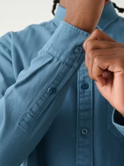 Bleu - Chemise Oxford teintée en pièce à manches longues
